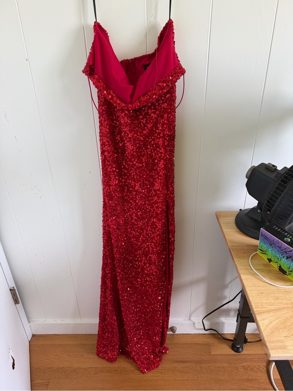 B Darlin Red Sequin Cowl Neck Spaghetti Strap Prom Dress